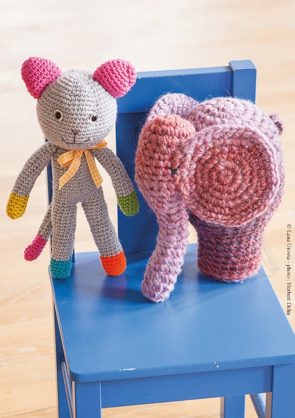 laine tricot doudous souris elephant