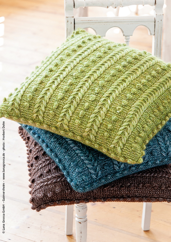 coussin couleurs tricoté laine
