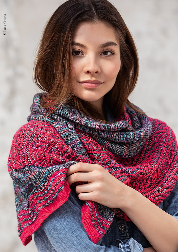 étole motif tricoté en laine pour femme