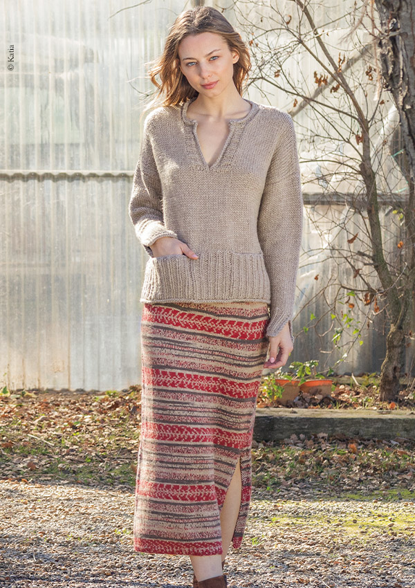 pull et jupe longue pour femme, tricoté laine