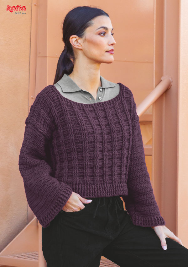 modèle pull violet en laine